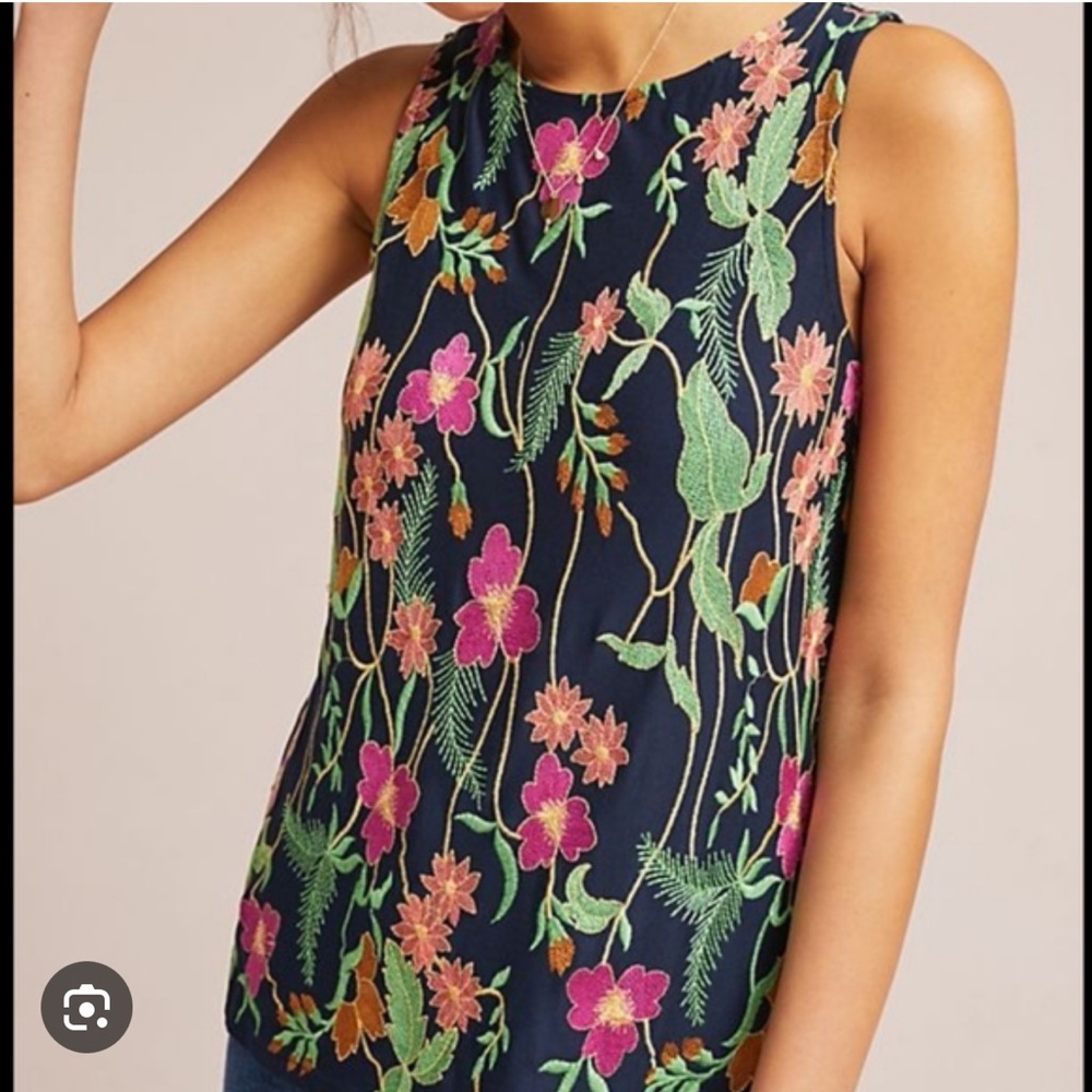Anthropologie Meadow Rue Cartagena Navy Floral Embroidered Top